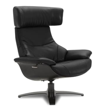 NAOS - Fauteuil de relaxation en cuir noir  et chêne noir