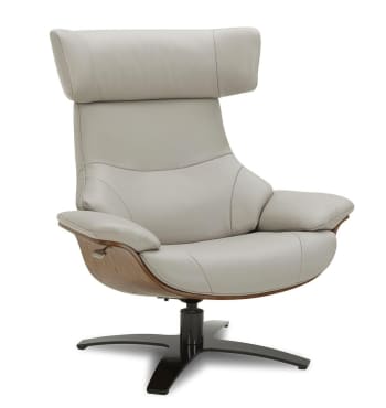 NAOS - Fauteuil de relaxation en cuir gris et chêne naturel