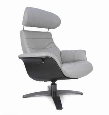 VEGA - Fauteuil de relaxation en cuir gris et bois noir