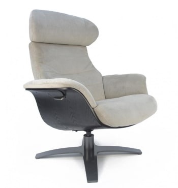 VÉGA - Fauteuil de relaxation en velours beige et chêne noir