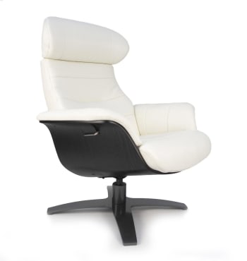 VEGA - Fauteuil relax en cuir blanc et bois noir