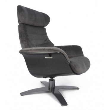 VEGA - Fauteuil relax en velours marron et chêne Noir