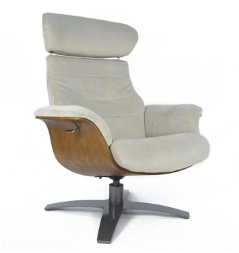 VEGA - Fauteuil relax en velours beige et chêne naturel