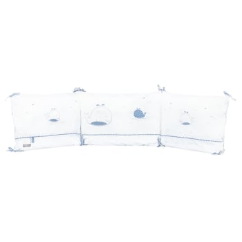 Blue baleine - Tour de lit bébé 190x19cm en coton blanc