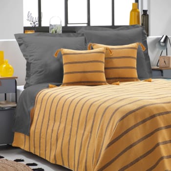 Couvre lit en jacquard rayé coton jaune 250 x 230