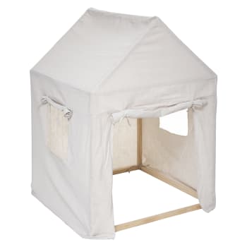 Cabane pour enfant en toile bois beige 77x77x115 cm
