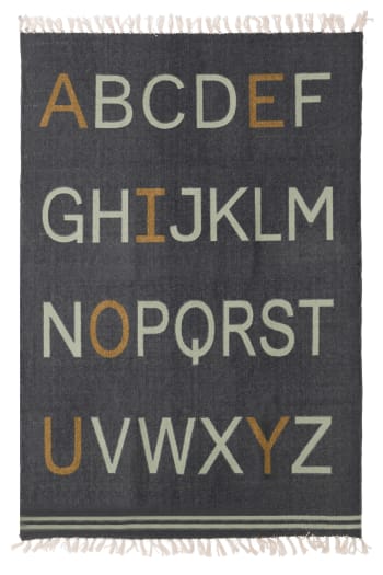 ALPHABET - Tapis ludique enfant en coton gris 100x140