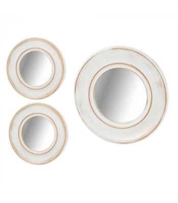 MOULURES - Set de 3 miroirs ronds avec moulures en polypropylène blanc et doré