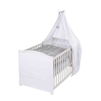 LITTLE STARS - Lit évolutif en bois blanc réglable en hauteur matelas et accessoires