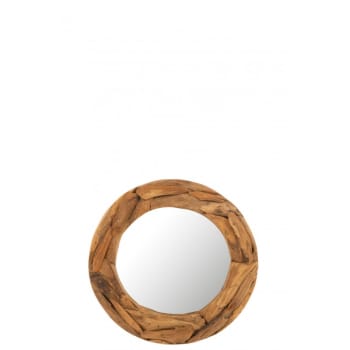TECK - Miroir rond morceaux bois teck naturel D60cm