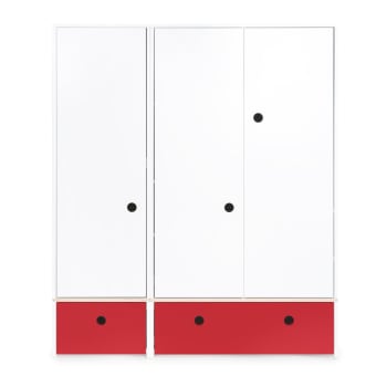 COLORFLEX - Armoire 3 portes façades tiroirs rouge
