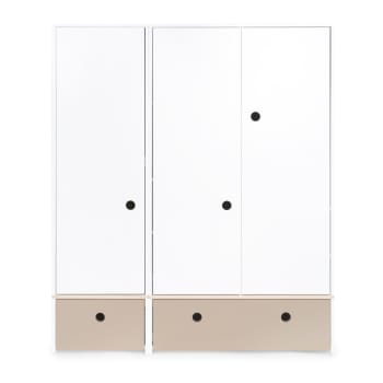 COLORFLEX - Armoire 3 portes façades tiroirs gris chaud
