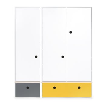 COLORFLEX - Armoire 3 portes façades tiroirs gris espace-jaune
