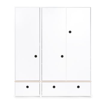 COLORFLEX - Armoire 3 portes façades tiroirs blanc