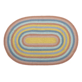 KIDS - Bunter Teppich für Kinder, Oval aus Jute, 75 x 50 cm