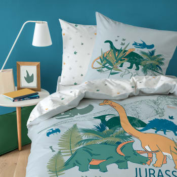 Dino jungle - Parure de lit imprimée en coton Gris 140x200+63x63cm