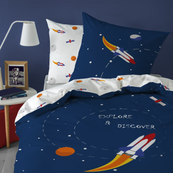 Explore space - Parure de lit imprimée en coton Bleu 140x200+63x63cm