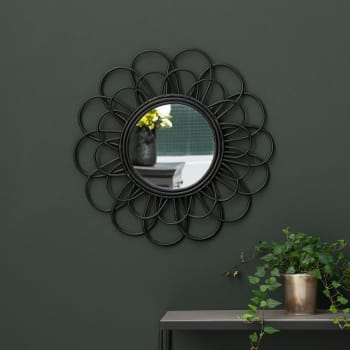 Moka - Miroir en rotin forme fleur -60.000x3.500 cm - Noir - Rotin