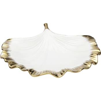 Ginkgo Elegance Rim - Coupe feuille de ginkgo en porcelaine blanche et dorée