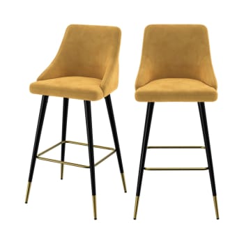 Aristote - Chaise de bar en velours jaune curry 77.5 cm (lot de 2)