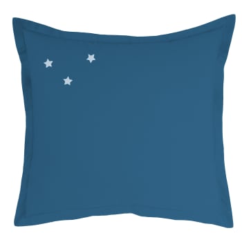 Douce nuit - Set de 2 taies d’oreiller brodées percale BIO Bleu Paon 50x70cm