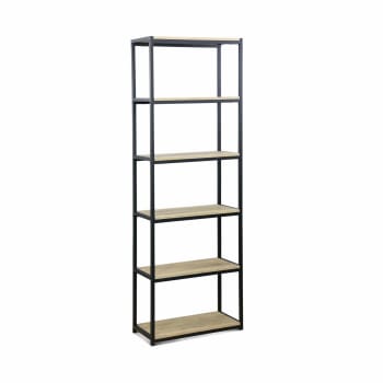 Loft - Estantería metal negro y tablero imitación madera, 6 estantes