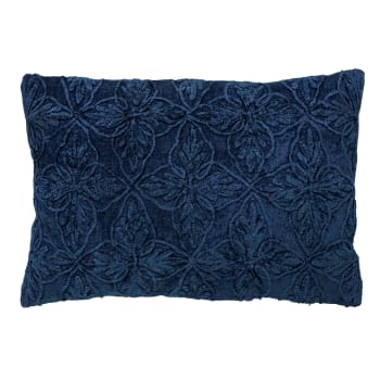 AMAR - Coussin - bleu en coton 40x60 cm avec motif fleuri