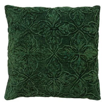 AMAR - Coussin - vert en coton 45x45 cm avec motif fleuri