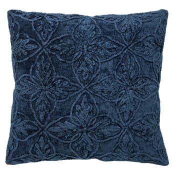AMAR - Coussin - bleu en coton 45x45 cm avec motif fleuri
