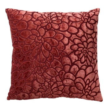 Housse de coussin rouge en velours-45x45 cm avec motif fleuri