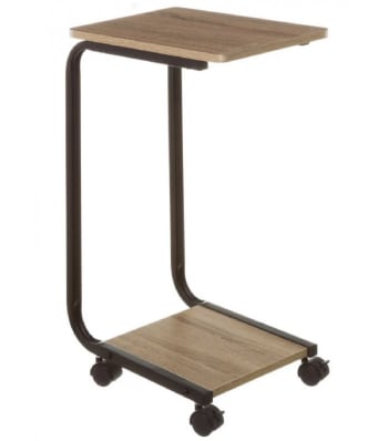 ROULETTES - Table d'appoint bout de canapé en bois et métal noir sur roulettes