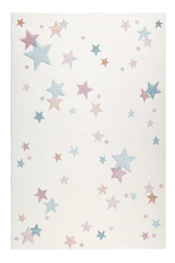 Jonne - Alfombra infantil cielo estrellado blanco pastel con relieve 80x150