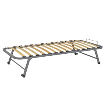 Sommier Pliant 160x200 Cm - Latte Bois Et Métal Noir - Ferme Et Neuf