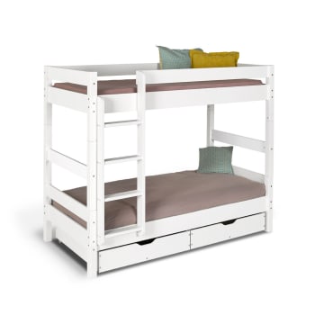 Aaron - Pack lit superposé avec tiroirs bois massif blanc 80x190 cm