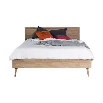 Holda - Cama con colchón madera maciza y panel de fibras madera 140x200 cm