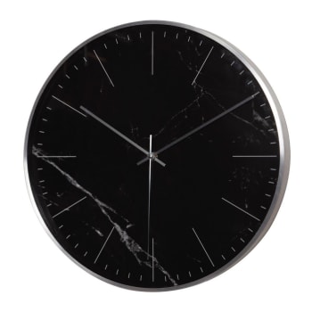 EFFET MARBRE - Horloge murale ronde noire effet marbre D40cm
