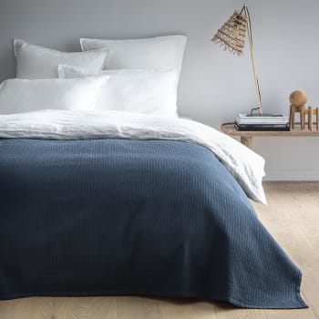 Simplement plissé - Couvre-lit en coton 110x240cm Bleu Nuit