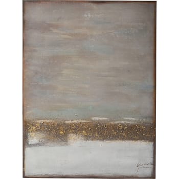 Abstract Horizon - Abstraktes Leinwandbild, handgemalt, blau und beige, 90x120cm