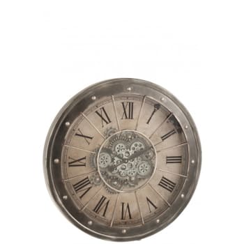 MÉCANISME - Horloge chiffres romains mécanisme apparent métal gris D80cm