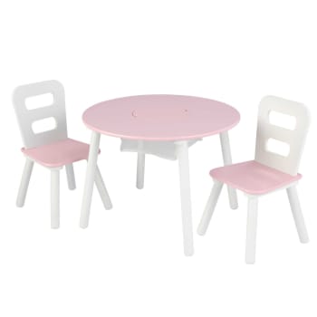 Table enfant ronde rose + 2 chaises