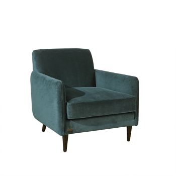 SANDOR - Grand fauteuil en velours bleu paon