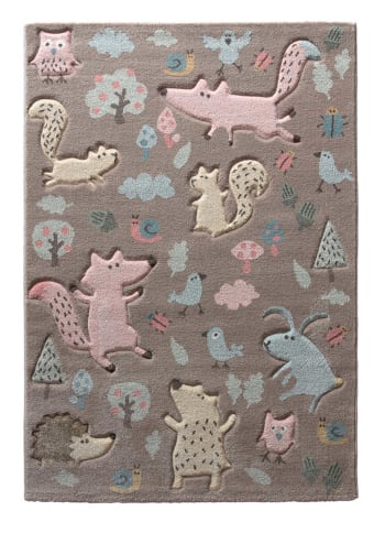 Forest - Tapis enfant motif animaux forêt taupe 120x170
