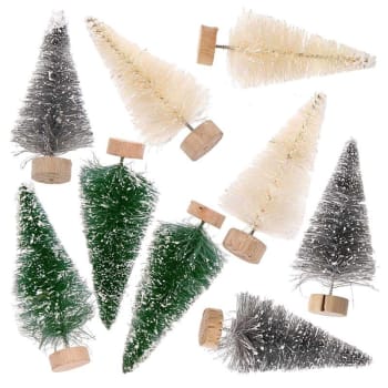 SAPINS - 9 petits sapins de Noël décoratifs vert-gris-blanc 7cm