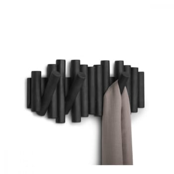 Patère en bois avec 8 crcohets noirs L 80 cm - Patères, plaques de porte -  Décomania