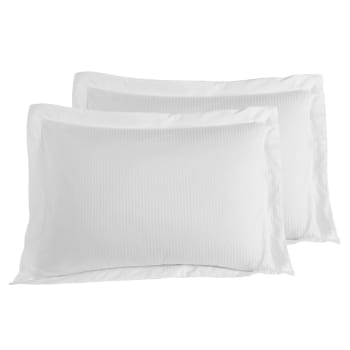 Versailles - 2 taies d'oreiller rayées en satin de coton 1 blanc 50x70 cm