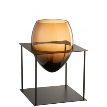 JOYCE - Vase en verre marron et métal noir H30,5cm