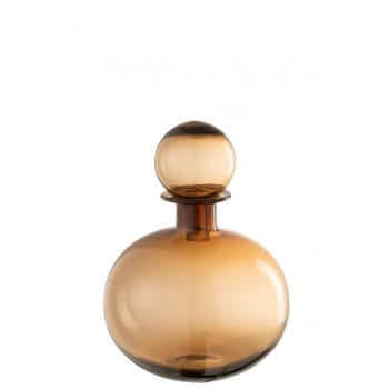 UNI - Botella + tapón liso decorativo redondo cristal marrón Alt. 29 cm
