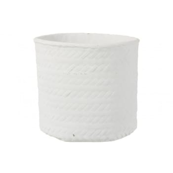 CIMENT - Cache-pot imitation tissage ciment blanc H23cm