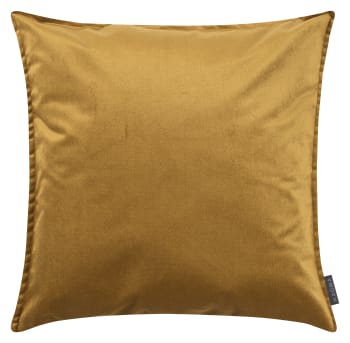 Marla - Housse de coussin velours avec volant piqué jaune moutarde 60x60