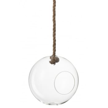 BOULE - Terrarium boule en verre transparent et corde H60cm